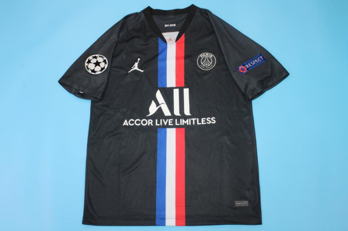with UCL Patch Retro Jersey 2019-2020 PSG 4th Away Black Soccer Jersey Vintage Paris Football Shirt