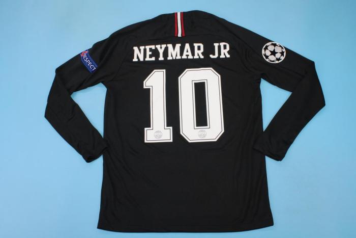 with UCL Patch Long Sleeve Retro Jersey 2018-2019 PSG Neymar Jr 10 Black Soccer Jersey Vintage Paris Football Shirt