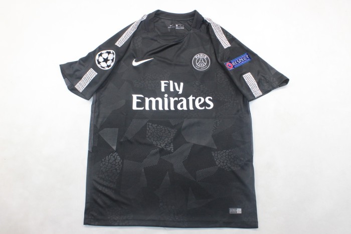 with UCL Patch Retro Jersey 2017-2018 PSG Third Away Black Soccer Jersey Vintage Paris Football Shirt