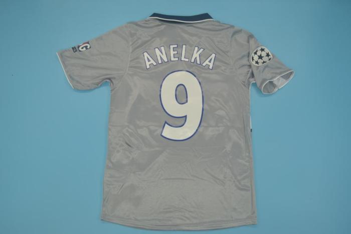 with UCL Patch Retro Jersey 2000-2001 PSG ANELKA 9 Away Grey Soccer Jersey Vintage Paris Football Shirt
