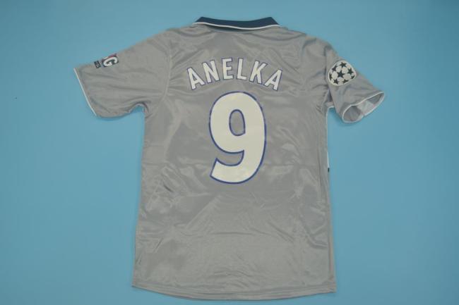 with UCL Patch Retro Jersey 2000-2001 PSG ANELKA 9 Away Grey Soccer Jersey Vintage Paris Football Shirt