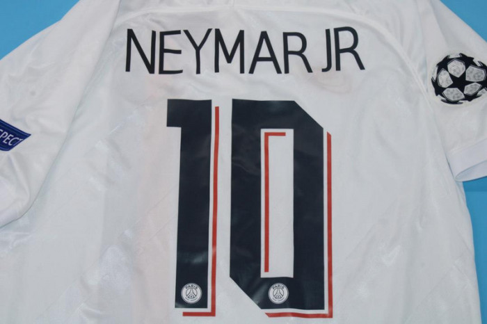 with UCL Patch Retro Jersey 2019-2020 PSG NEYMAR JR 10 Third White Soccer Jersey Vintage Paris Football Shirt