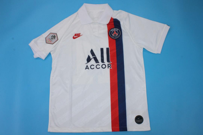 with Ligue 1 Patch Retro Jersey 2019-2020 PSG Third White Soccer Jersey Vintage Paris Football Shirt