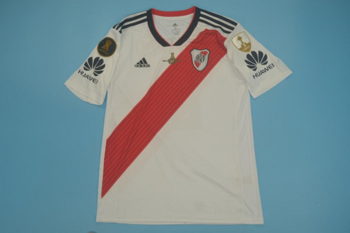 with Libertadores Patch+Front Lettering Retro Jersey 2018-2019 River Plate BORRE 19 Home Soccer Jersey Vintage Football Shirt