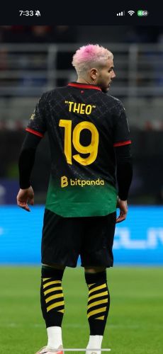with bitpanda Logo+UCL Patch Player Version 2024-2025 AC Milan THOE 19 Black/Green Fourth Away Soccer Jersey AC Football Shirt