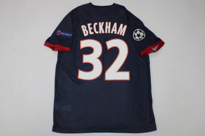 with UCL Patch Retro Jersey 2013-2014 PSG BECKHAM 32 Home Soccer Jersey Vintage Paris Football Shirt