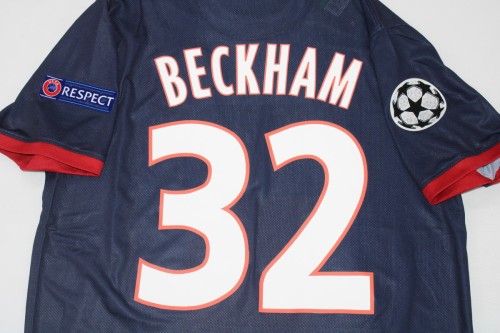 with UCL Patch Retro Jersey 2013-2014 PSG BECKHAM 32 Home Soccer Jersey Vintage Paris Football Shirt