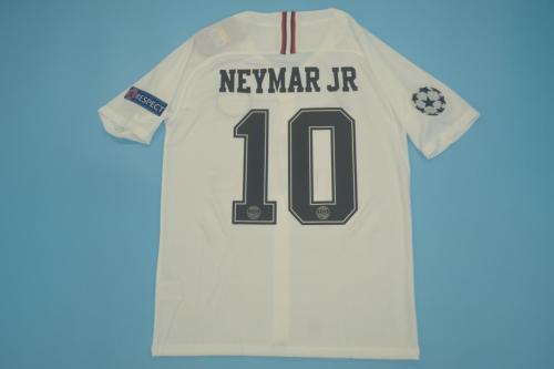 with UCL Patch Retro Jersey 2018-2019 PSG NEYMAR JR 10 Away White Soccer Jersey Vintage Paris Football Shirt