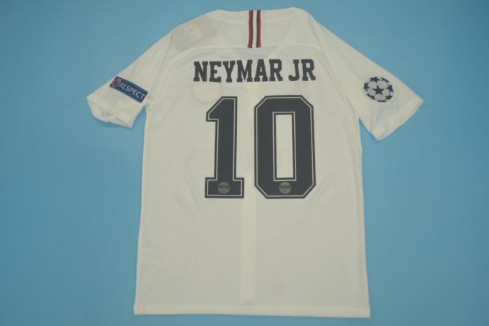 with UCL Patch Retro Jersey 2018-2019 PSG NEYMAR JR 10 Away White Soccer Jersey Vintage Paris Football Shirt