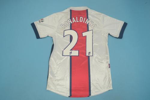 Retro Jersey 1998-1999 PSG RONALDINHO 21 Away White Soccer Jersey Vintage Paris Football Shirt