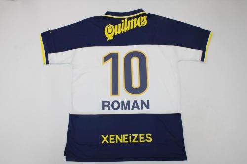 Retro Jersey 1998-1999 Boca Juniors ROMAN 10 Away White/Blue Soccer Jersey Vintage Football Shirt