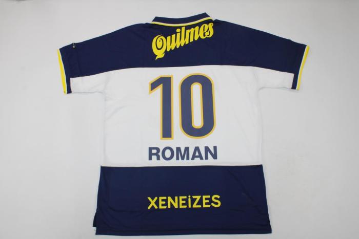Retro Jersey 1998-1999 Boca Juniors ROMAN 10 Away White/Blue Soccer Jersey Vintage Football Shirt