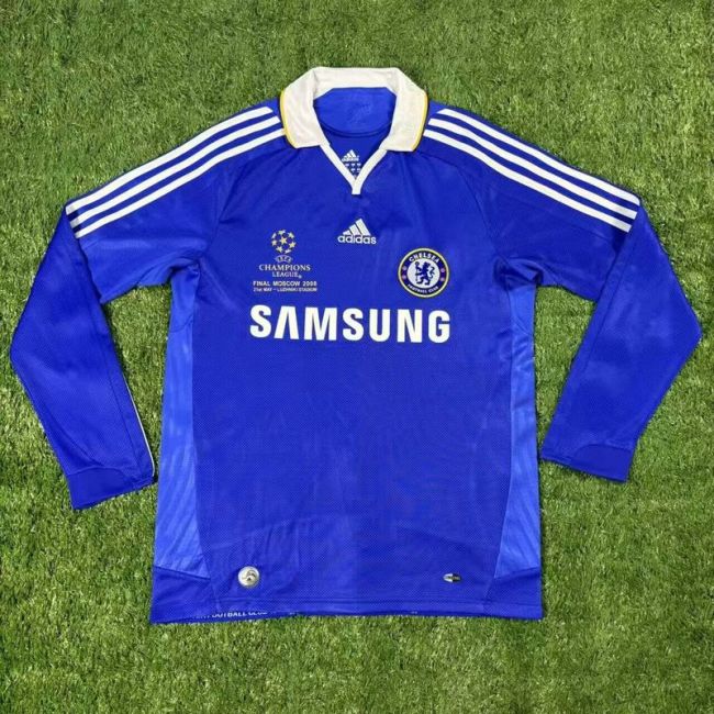 Long Sleeve Retro Jersey 2008-2009 Chelsea UCL Final Home Blue Soccer Jersey Vintage Football Shirt