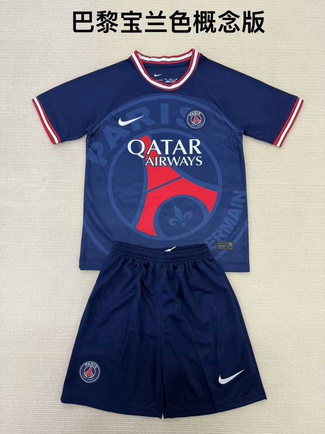 Youth Uniform Kids Kit 2025-2026 PSG Blue Special Edition Soccer Jersey Shorts Paris Child Football Set