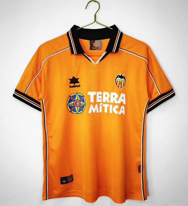 Retro Jersey 1999-2000 Valencia Away Orange Soccer Jersey Vintage Football Shirt