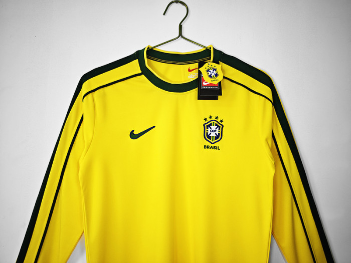 Long Sleeve Retro Jersey 1998 Brazil Home Soccer Jersey Brasil Camisetas de Futbol