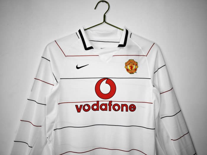 Long Sleeve Retro Jersey 2003-2004 Manchester United Third Away White Soccer Jersey Man U Vintage Football Shirt