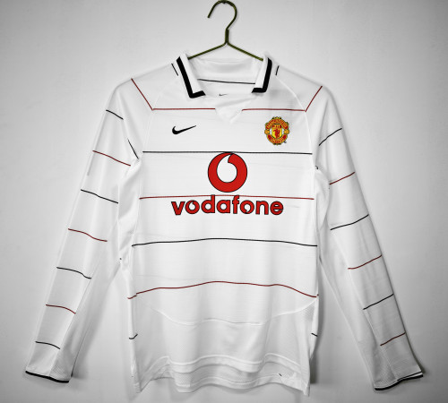 Long Sleeve Retro Jersey 2003-2004 Manchester United Third Away White Soccer Jersey Man U Vintage Football Shirt