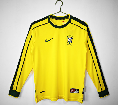 Long Sleeve Retro Jersey 1998 Brazil Home Soccer Jersey Brasil Camisetas de Futbol
