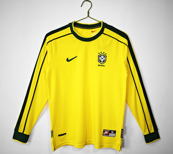 Long Sleeve Retro Jersey 1998 Brazil Home Soccer Jersey Brasil Camisetas de Futbol