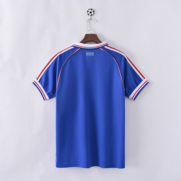 with Front Lettering Retro Jersey 1998 France Home Soccer Jersey Vintage Football Shirt