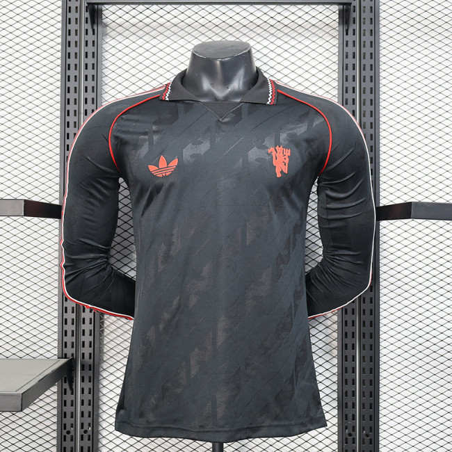 Long Sleeve Retro Model 2024-2025 Manchester United Black Cotton Soccer Jersey Football Top