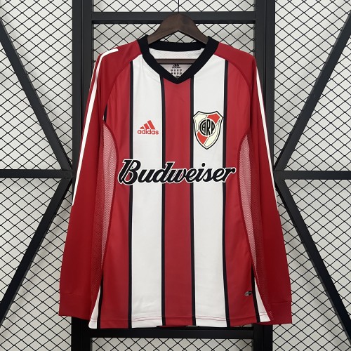 Long Sleeve Retro Jersey 2003-2004 River Plate Away Soccer Jersey LS Vintage Football Shirt