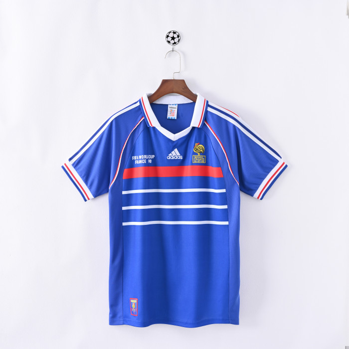 with Front Lettering Retro Jersey 1998 France Home Soccer Jersey Vintage Football Shirt