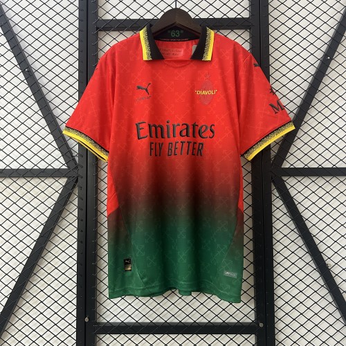Fan Version 2024-2025 AC Milan Fourth Away Red/Green Soccer Jersey AC Football Shirt