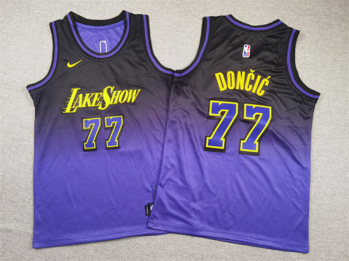 Youth Los Angeles Lakers 77 Doncic Purple NBA Jersey Child Kids Basketball Shirt