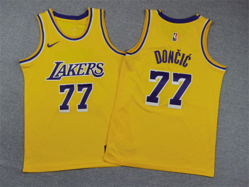 Youth Los Angeles Lakers 77 Doncic Yellow NBA Jersey Child Kids Basketball Shirt
