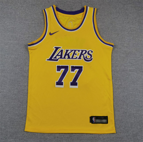 Youth Los Angeles Lakers 77 Doncic Yellow NBA Jersey Child Kids Basketball Shirt