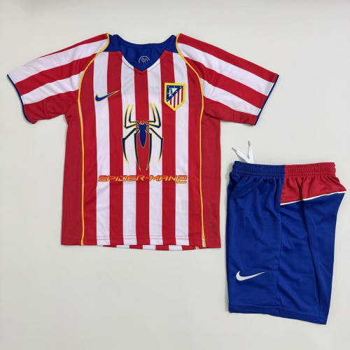 Retro Youth Uniform Kids Kit 2004-2005 Atletico Madrid Home Soccer Jersey Shorts Vintage Child Football Set