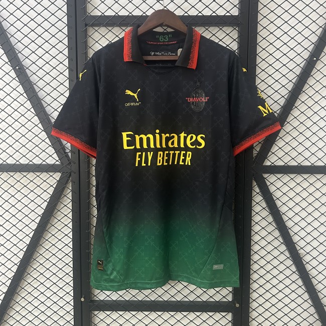 Fan Version 2024-2025 AC Milan Fourth Away Black/Green Soccer Jersey AC Football Shirt