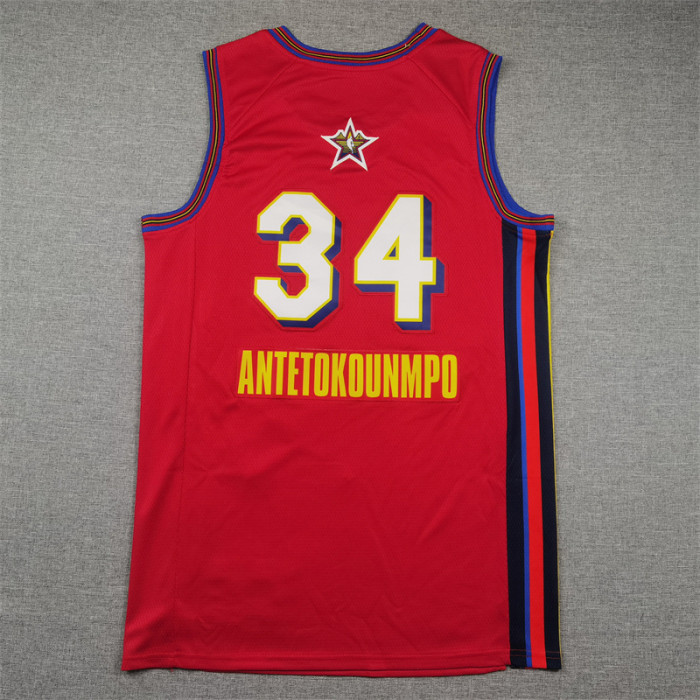 All Stars Milwaukee Bucks 34 ANTETOKOUNMPO Red NBA Shirt Basketball Jersey