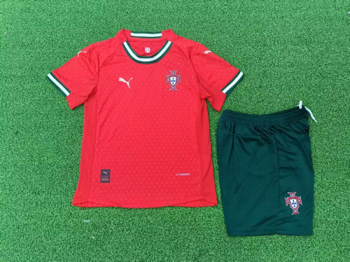 Player Version Youth Uniform Kids Kit Portugal 2025 Home Soccer Jersey Shorts Child Football Set