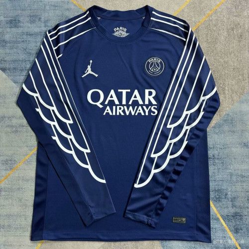 Long Sleeve Fan Version 2024-2025 PSG 4th Away Blue Soccer Jersey Paris Football Maillot