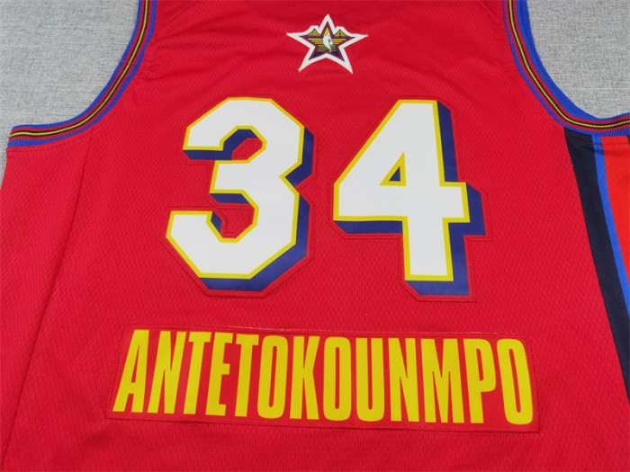 All Stars Milwaukee Bucks 34 ANTETOKOUNMPO Red NBA Shirt Basketball Jersey