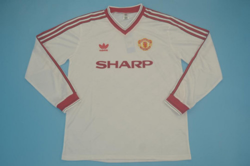 Retro Jersey Long Sleeve 1986-1988 Manchester United Away White Soccer Jersey Vintage Football Shirt