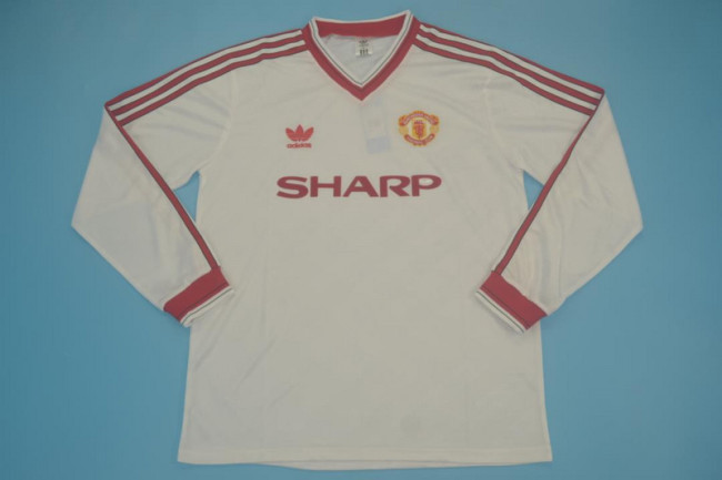 Retro Jersey Long Sleeve 1986-1988 Manchester United Away White Soccer Jersey Vintage Football Shirt