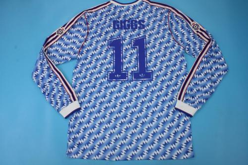 with Patch Retro Jersey Long Sleeve Manchester United GIGGS 11 League Cup Final Wembley 1992 Blue Soccer Jersey Vintage Football Shirt