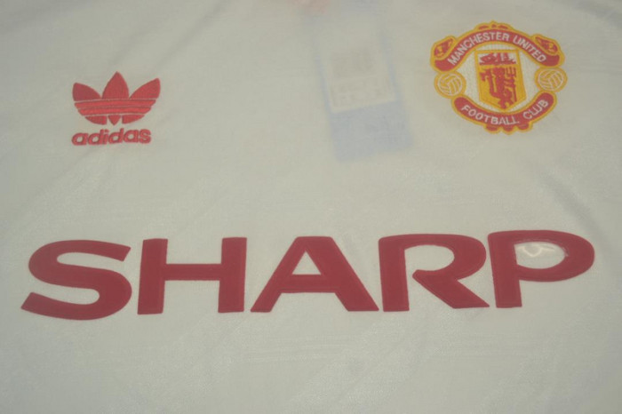Retro Jersey Long Sleeve 1986-1988 Manchester United Away White Soccer Jersey Vintage Football Shirt