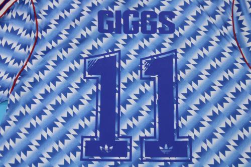 with Patch Retro Jersey Long Sleeve Manchester United GIGGS 11 League Cup Final Wembley 1992 Blue Soccer Jersey Vintage Football Shirt