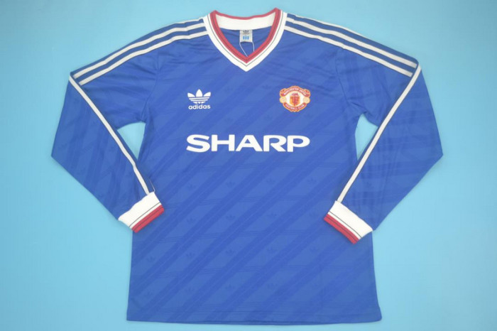 Retro Jersey Long Sleeve 1986-1988 Manchester United Third Away Blue Soccer Jersey Vintage Football Shirt