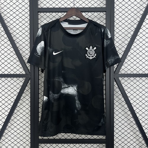 Fan Version 2025-2026 Corinthians Black Soccer Training Jersey Football Pre-match Shirt