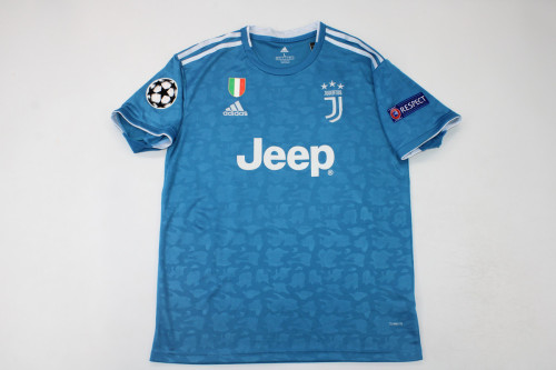 with Scudetto+UCL Patch Retro Jersey 2019-2020 Juventus Third Away Blue Soccer Jersey Vintage Maillot de Foot