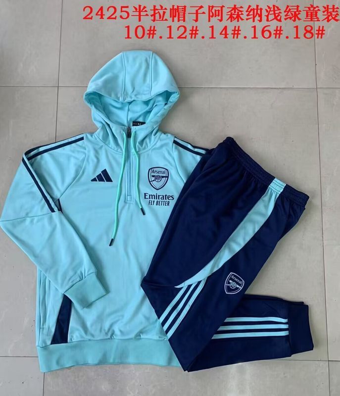 with Caps Youth 2025 Arsenal Green Soccer Training Hoodie and Pants Child Football Kit