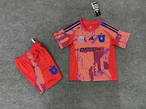Youth Uniform Kids Kit 2025-2026 UNIVERSIDAD de CHILE Away Red Soccer Jersey Shorts Child Football Set