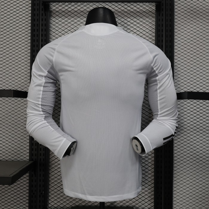 with HP Logo Long Sleeve Player Version 2025-2026 Real Madrid Home Soccer Jersey Real Football Shirt