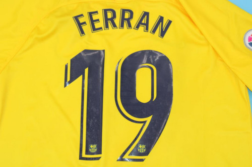 with LFP Patch Retro Jersey 2019-2020 Barcelona 19 FERRAN 4th Away Yellow Soccer Jersey Vintage Football Shirt